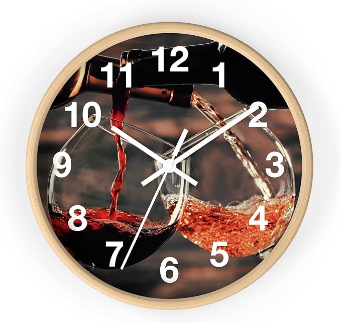 Mozingo ~ Wine Clock for Kitchen Bar Wall It's Wine O'clock Silent Time Gift Home Decor Made In USA, 10" (Hour Marks - Numbers, Clock Frame Color - Natural Wood, Wine Theme #01) by Unknown