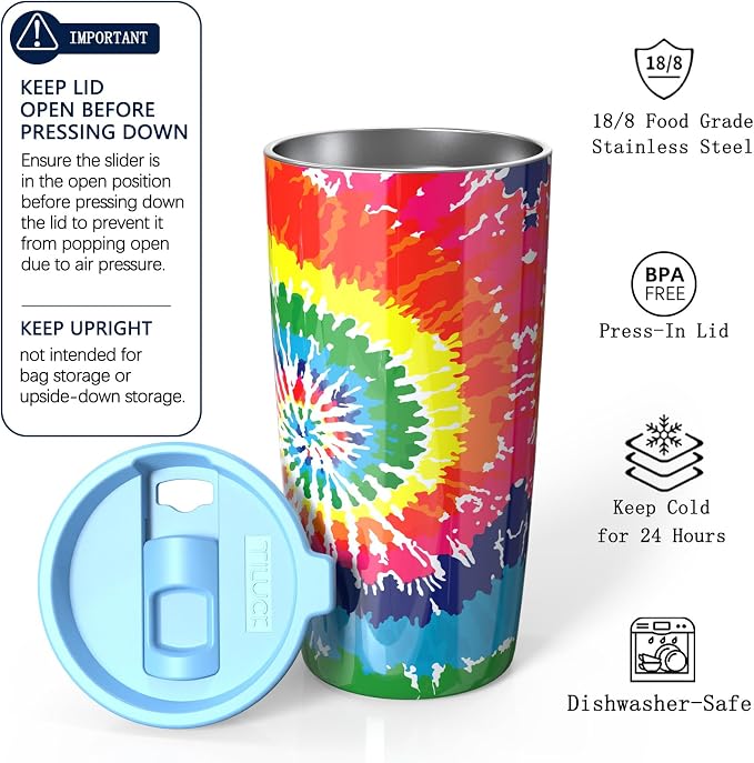 TILUCK 20 oz Insulated Coffee Tumbler with BPA-Free Lid | Travel Coffee Mug, Dishwasher Safe, Cup Holder Friendly, Double-Wall Vacuum Insulation for Hot & Cold Drinks, RotatingRainbow - Image 2