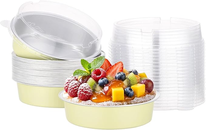 Beasea Disposable Mini Pie Tins with Lids, 20 Pack 7.3oz Aluminum Baking Foil Tins Small Round Tart Container for Individual Dessert Cupcake Muffin Cheesecake Quiche Oven Dishes - Sage Green by Beasea