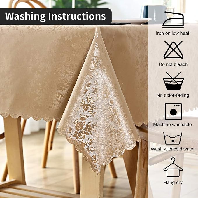 Smiry Rectangle Waterproof Heavy Duty Vinyl Tablecloths, 54 x 108 Inch | Wipeable Washable Floral Embossed Table Cover for Kitchen and Dining Room, Indoor & Outdoor Use, Brown - Image 6