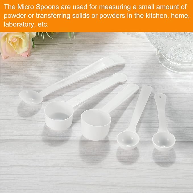 MECCANIXITY Micro Spoons 2 Gram Measuring Scoop Plastic Round Bottom Mini Spoon for Home Kitchen Powder Measurement Baking 15Pcs