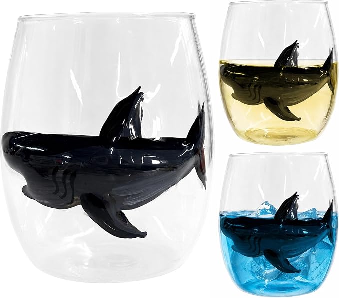 Ocean Themed Shark Hand-Blown Coastal Glassware for Gift | Ocean Themed Octopus Glassware Hand Blown Coastal Stemless Wine Glasses Unique Coastal Decor Gift for Ocean Lovers - Image 2