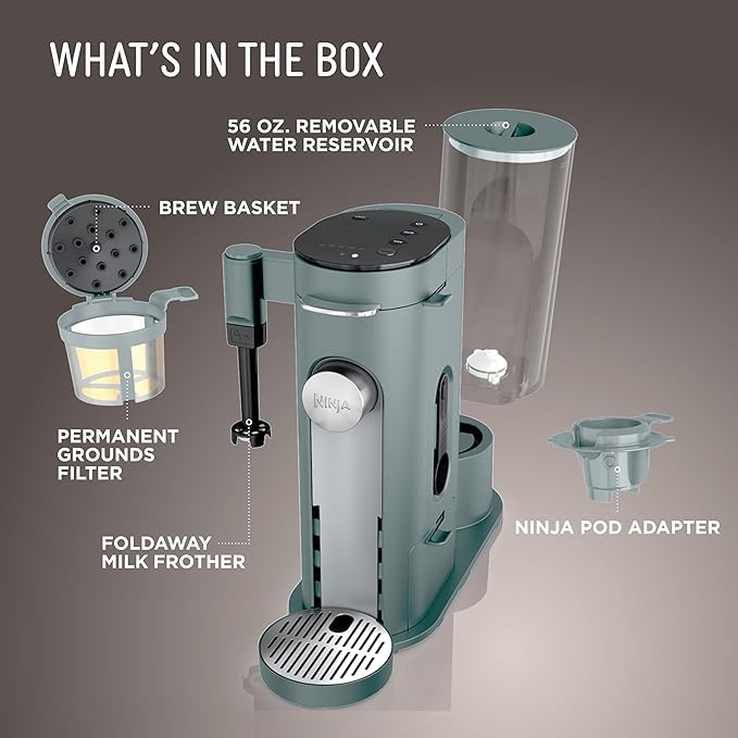 Ninja Pods & Grounds Coffee Maker, K-Cup Compatible, Sage Green, PB051SG | Built-In Milk Frother, 6-oz. Cup to 24-oz. Travel Mug Sizes, Iced Coffee Maker, 1550 watts - Image 6