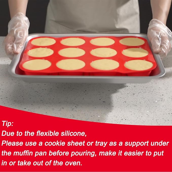 Redfly 2 Pack Silicone Muffin Pans for Baking & Cupcake Pan - 12 Cup Regular Size Silicone Molds, BPA Free Egg Bites Mold - Image 2