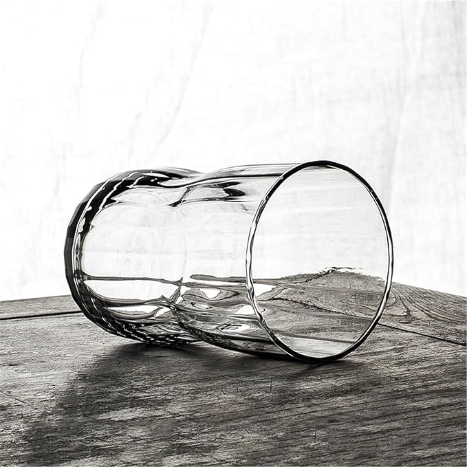 Tea Cup Clear Lead-free Drinking Glasses Ribbed Glassware Water for Cocktails(Large) - Image 4