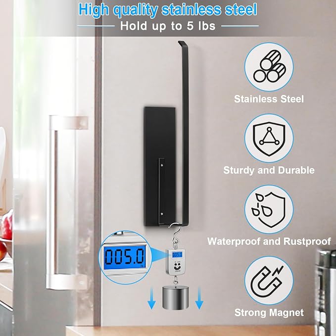 Paper Towel Holder Black, Toilet Paper Roll Holder Magnetic Towel Rack Wall Mount Fridge Organizer Shelf for Towels Rolls Bar Bathroom Toilet Pantry RV Essentials Kitchen Organizers and Storage 2 Pack - Image 3
