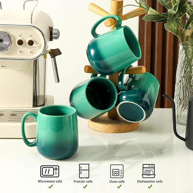 HASENSE 15oz Ceramic Mug Set of 4, Green Ombre Coffee Cups with Handle – Microwave & Dishwasher Safe Large Cappuccino Latte Tea Mugs, Housewarming Gift Idea - Image 3
