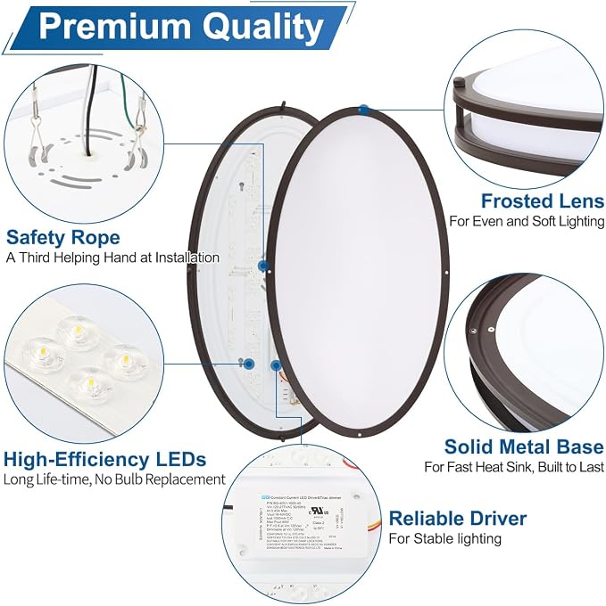 DAKASON 24Inch Oval LED Kitchen Ceiling Light Flush Mount, 40W Big LED Light Fixture Ceiling for Living Room, 3500K/4000K/5000K Dimmable, Modern for Dining Room/Laundry, Oil Rubbed Brown - Image 2