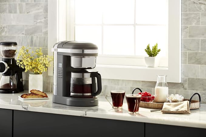 KitchenAid 12 Cup Drip Coffee Maker, Spiral Showerhead and Warming Plate | Programmable Warming Plate, Even Saturation for Rich Flavor, Removable Water Tank, Model KCM1209, Matte Grey - Image 6