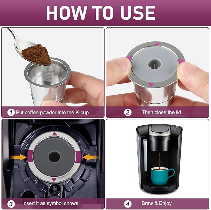 Reusable K Cups, Universal stainless steel Reusable Coffee Pods, Refillable Single K Cups for K 2.0 and 1.0 Coffee Makers (２－PACK)