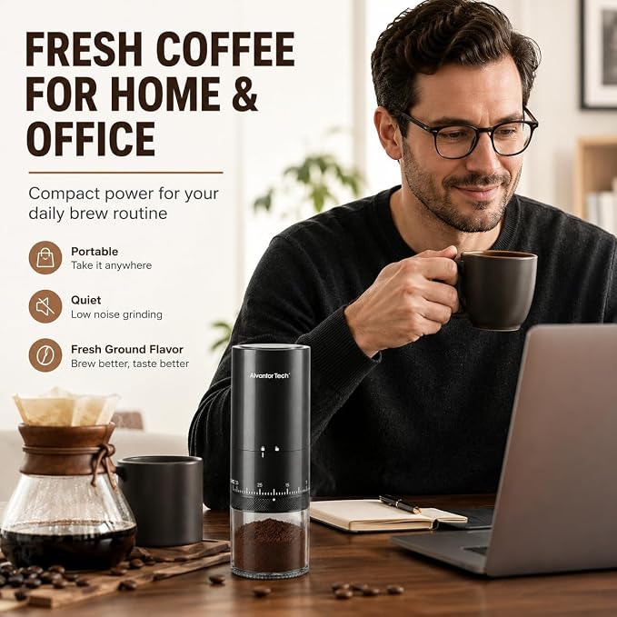 Portable Electric Burr Coffee Grinder - Cordless Rechargeable Coffee Grinder with Ceramic Conical Burr, USB-C, Ultra Quiet <65dB, 38 Adjustable Settings, Travel Coffee Grinder for Camping Office Home - Image 6