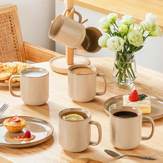 vancasso 16 oz Coffee Mugs Set of 6, Large Ceramic Mug with Handle, Unique Glaze Coffee Cups for Latte, Cappuccino & Hot Cocoa, Dishwasher & Microwave Safe, Brown, Series PLAYA - Image 6
