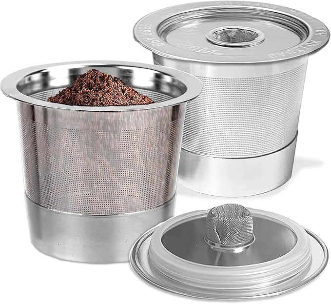 2-Piece Reusable Coffee Filter Capsules for K-eurig 1.0, Stainless Steel, BPA-Free, Cylindrical, Compatible with K-eurig Coffee Makers (2PCS)