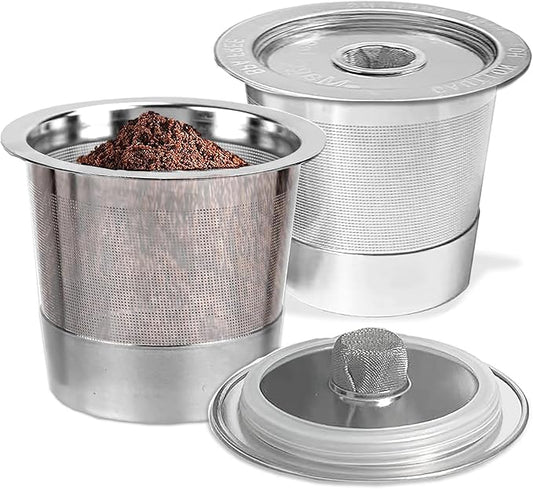 2-Piece Reusable Coffee Filter Capsules for K-eurig 1.0, Stainless Steel, BPA-Free, Cylindrical, Compatible with K-eurig Coffee Makers (2PCS)