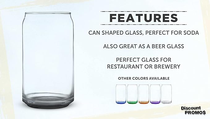 DISCOUNT PROMOS Beer Can Glasses Set of 10, 16 oz. Pint Sized, Soda Can Shape, Glassware, Black