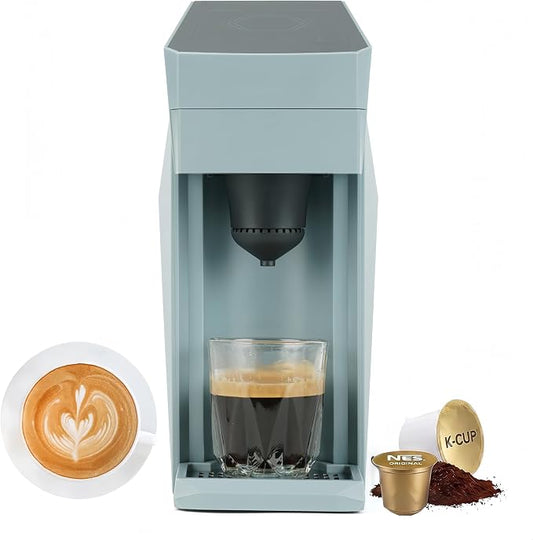 3-in-1 Coffee Maker & Espresso Machine for Pods & Grounds, Fits K Cup/Nes/Grounds, 4 Cup Sizes & Custom Brew Volume/Temp, 4.72" W for Kitchen/Office/Dorms,27 oz Tank by HAILASRE