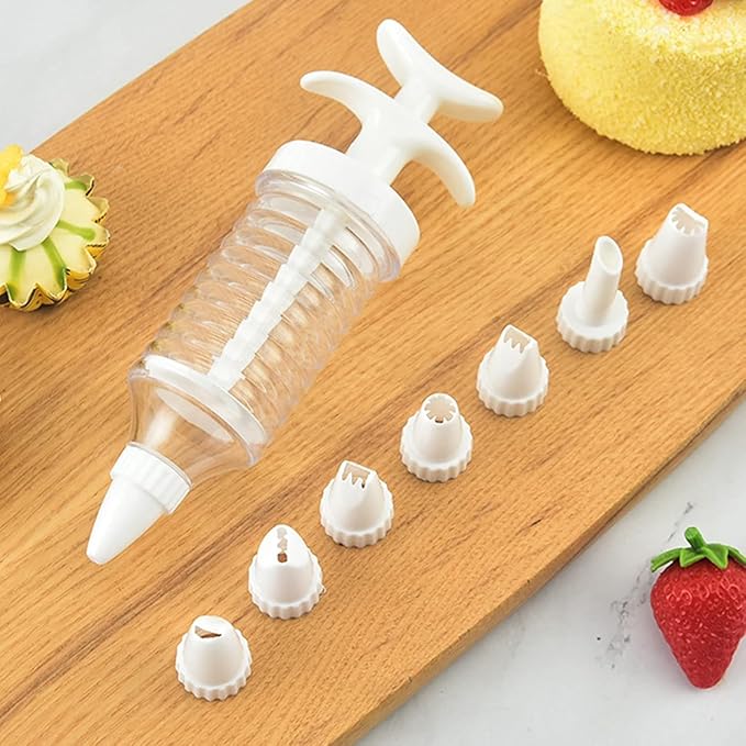 Professional Cake Decorating Kit, Piping Nozzle with Syringe, 8 Plastic Pastry Tips, Icing Tube for Cupcakes