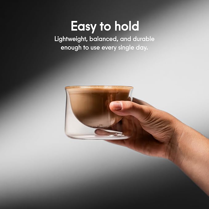 FLUR Latte Glass (Set of 2): For Lattes and Milk Drinks - Makes Latte Art Easier - Double-Walled Borosilicate Glass - Handmade - 7oz (Clear) - Image 5