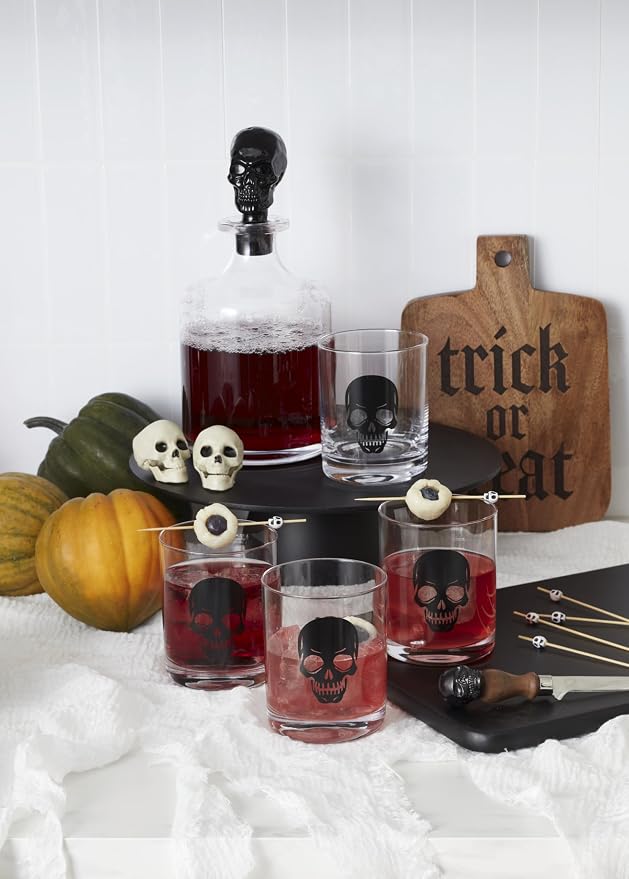 Oneida Vintro Halloween Skeleton 5-Piece Whiskey Glass Set | includes 4 double old fashioned glasses, 1 decanter | dishwasher safe | halloween party decor | 10.5 inch, 42oz - Image 5