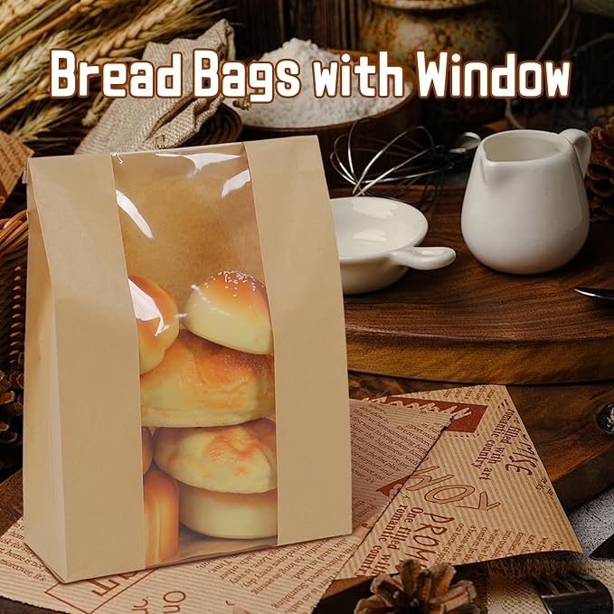 1000 Packs Paper Bread Bags for Homemade, Sourdough Bread Bags with Clear Window Includes Label Seal 1000 Pcs Stickers, Bakery Packaging Storage for Cookies Snack (13.7x8.2x3.5 inch) - Image 6