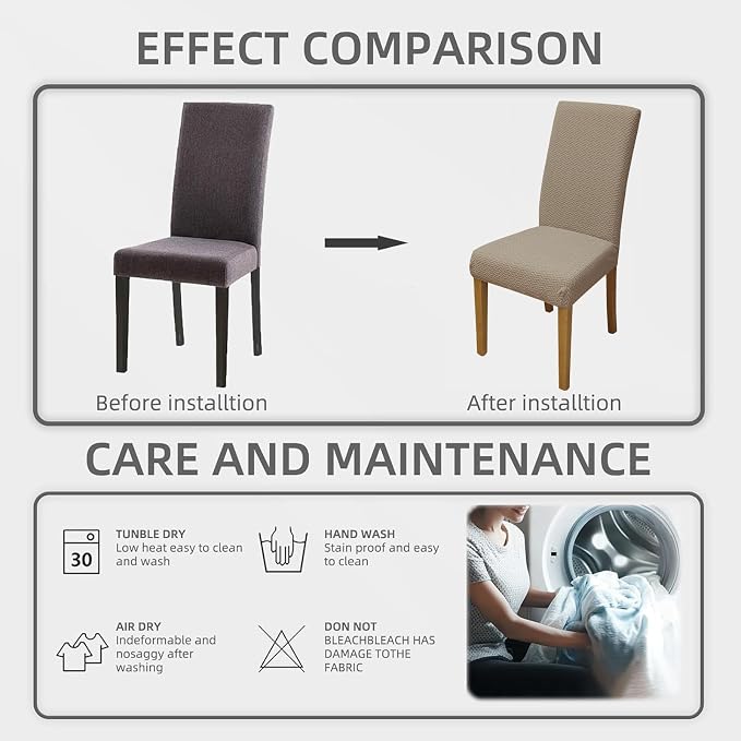 Promindfly Dining Chair Covers, 3D Jacquard Fabric Chair Covers for Dining Room, Anti-Scratch Chair Covers Set of 6, Stretch Washable Dining Chair Covers for Kitchen, Hotel - Image 6