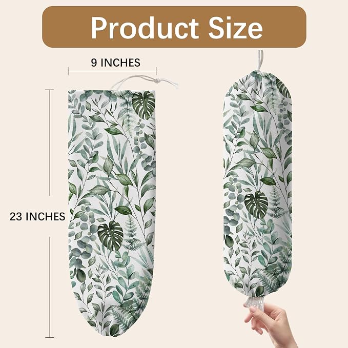 Plant Plastic Bag Holder, Wall Mount Organizer for Reusable Canvas Grocery Bags, Plants Hanging Plastic Bag Dispenser, Green Leaves Shopping Bags Storage Dispenser Decorative Home Kitchen Pantry Decor - Image 2