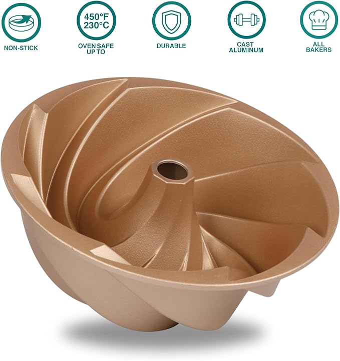 Baker's Secret Nonstick Fluted Cake Pans, Perfect for Fluted Cakes, Die Cast Aluminum Cake Pans, 2 Layers Non-stick Coating For Easy Release, Cake Pan - Cast Aluminum Collection (Marissa) - Image 3