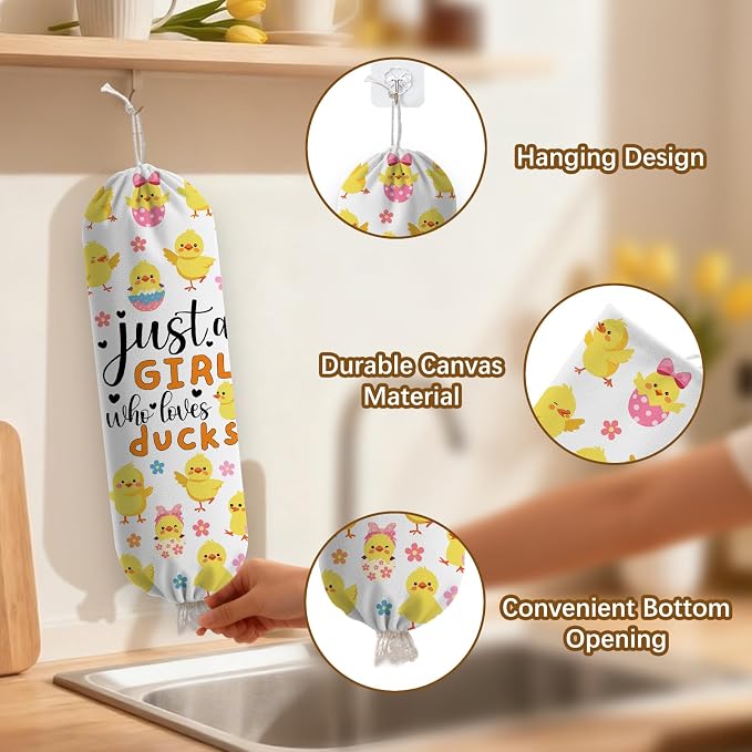Plastic Bag Holder Dispenser, Duck Plastic Grocery Bag Organizer & Wall Mount Paper Trash Bags Saver Storage for Kitchen Home Pantry Decor Just A Girl Who Loves Ducks Decor - Image 3