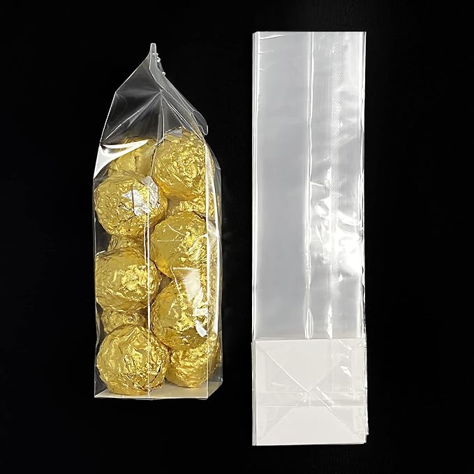 Morepack Gusseted Flat Bottom Cellophane Bags 2x2x8 In 50Pcs | Biscotti Bags with Paper Insert (Mini Size) - Image 4