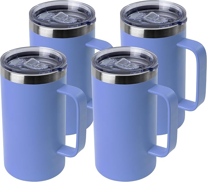 DOMICARE 24oz Mug with Handle and Lid, Stainless Steel Coffee Mug, Travel Mug with Handle, Double Wall Vacuum Coffee Tumbler, Reusable Insulated Cup, Blue, Pack 4 by VisittheDOMICARE