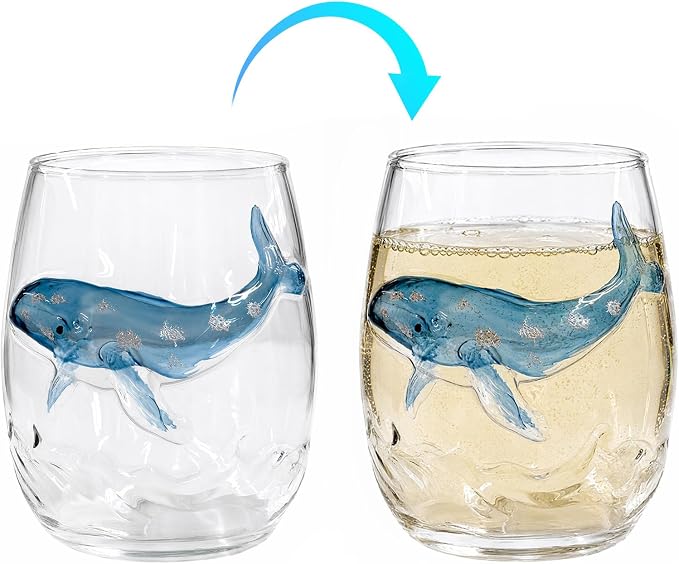 Ocean Themed Whale Hand-Blown Coastal Glassware for Gifts | Ocean Themed Octopus Glassware Hand Blown Coastal Stemless Wine Glasses Unique Coastal Decor Gift for Ocean Lovers - Image 2