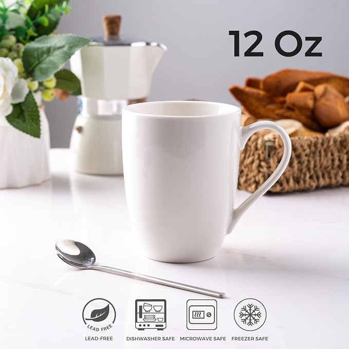 AmorArc 12oz Off White Coffee Mugs Set of 12, Ceramic Coffee Mugs with Large Handle for Man, Woman, Light Weight Coffee Mugs Set for Latte/Cappuccino/Cocoa/Milk, Dishwasher & Microwave Safe, 12Pcs - Image 2