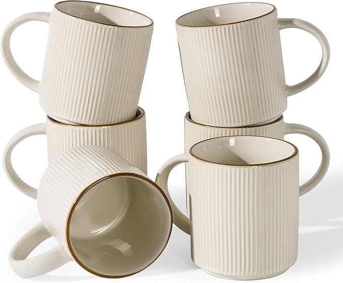famiware Coffee Mug Set for 6, Star 16 oz Catering Mugs Cup Set with Handle for Coffee, Tea, Cocoa, Milk - Ceramic Stoneware Drinkware Set, White by Famiware