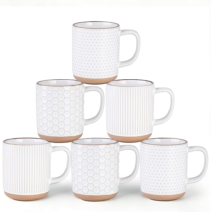 GBhome Large Coffee Mugs Set of 6, 16oz Handmade Stoneware Coffee Mugs Set with Large Handle for Cappuccino/Latte/Tea/Hot Cocoa, Dishwasher & Microwave Safe, Off White by GBhome
