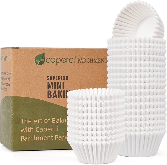 Caperci Parchment 400pcs Mini Cupcake Liners for Baking - White Paper Muffin Liners for Mini Muffin Pan, Balanced Non-Stick/Excellent Grease-proof, No Smell, Food Grade (White) by Caperci