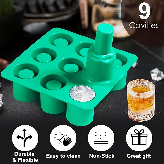 Shot Glass Silicone Molds 9-Cavity Round, Silicone Baking Set For Chocolate, Candy,Ice Cube Trays for Freezer Green