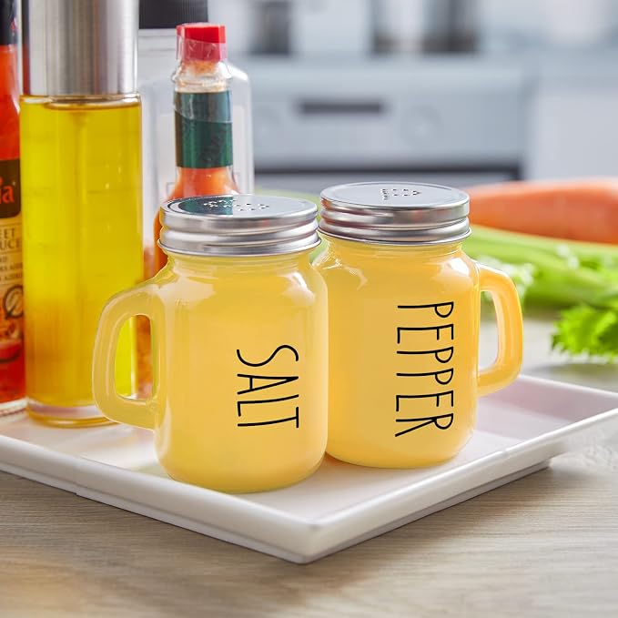 Yellow Salt and Pepper Shakers Set - Yellow Kitchen Decor and Accessories for Home Restaurants Wedding - Glass Salt and Pepper Set for Cooking Table, RV, BBQ, Easy to Clean & Refill - Image 2