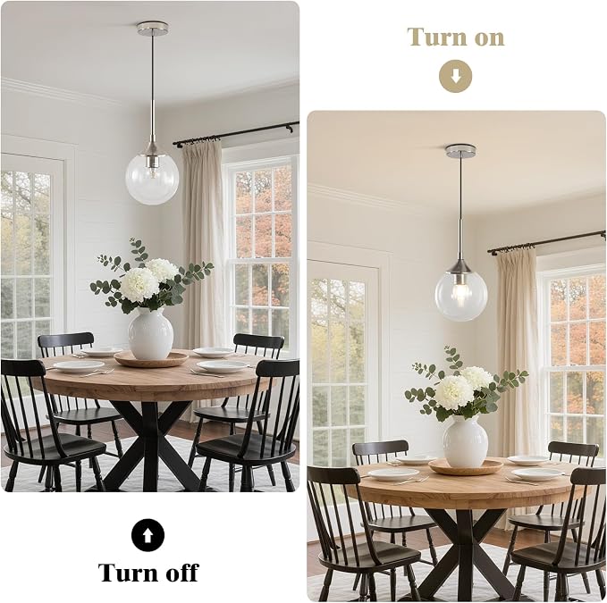 KCO Lighting 7.1” Glass Globe Pendant Light Brushed Nickel Ceiling Light Fixture Mid Century Modern Pendant Lights Kitchen Island Small Bubble Glass Pendant Light - Image 4