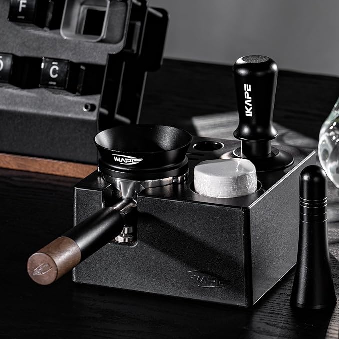 IKAPE 58.35mm Espresso Tamper, Spring-loaded Calibrated Tamper with Titanium Ripple Plating Base, Compatible with Over 58MM Espresso Bottomless Portafilter