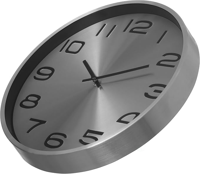 Clockswise Modern Decorative Aluminum Round Wall Clock for Living Room, Kitchen, Dining Room, Silver - Image 8