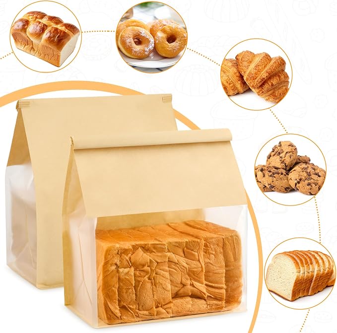 Ocmoiy Bread Bags for Homemade Breads, 8.7 x 4.3 x 11 Inches, 100 Pack | Tin Tie Tab Lock, Resealable, Large Bakery Packaging Bags with Window, For Sourdough Bread, Bagels, Pastry - Image 6