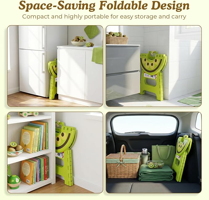 ACSTEP Folding Step Stool 9 Inch, Sturdy Collapsible Step Stool Foldable Up to 265 lbs for Kids Toddlers & Adults, Non Slip Foot Stools with Handle for Kitchen, Bathroom, Bedroom, Outdoor, Kiwi Green - Image 6