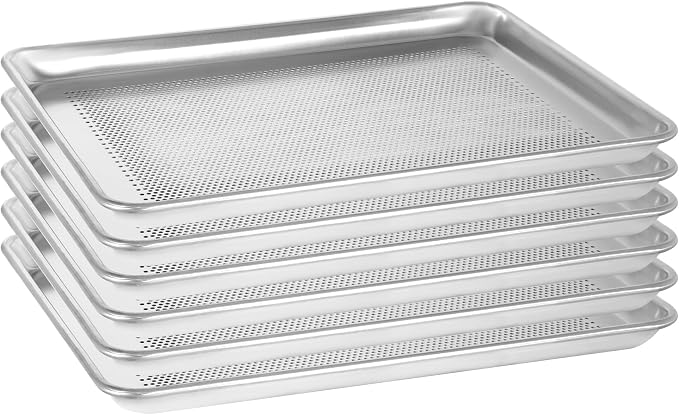 6 Pack Half Size Perforated Aluminum Baking Sheet, 18 x 13 in | NSF, Aluminum Commercial Cookie Sheets, Non-Stick, Oven Safe Up to 500℉ by FSUON