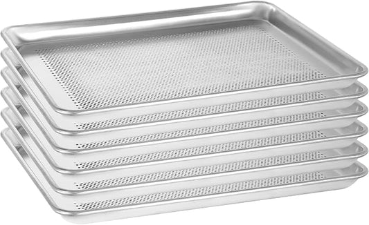 6 Pack Half Size Perforated Aluminum Baking Sheet, 18 x 13 in | NSF, Aluminum Commercial Cookie Sheets, Non-Stick, Oven Safe Up to 500℉ by FSUON