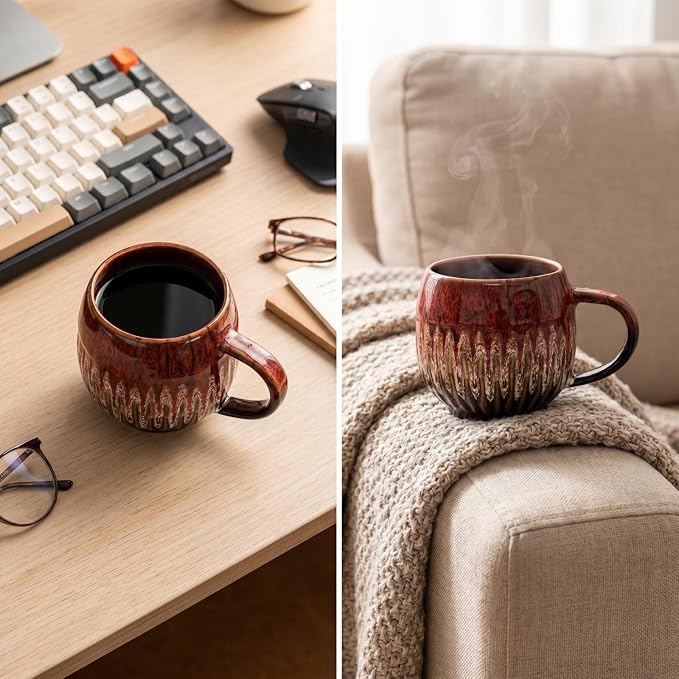 Large Ceramic Coffee Mug - 13oz Tea Cup, Red, Set of 4 | Large Tea Mug, Microwave Safe, Dishwasher Safe - Image 5