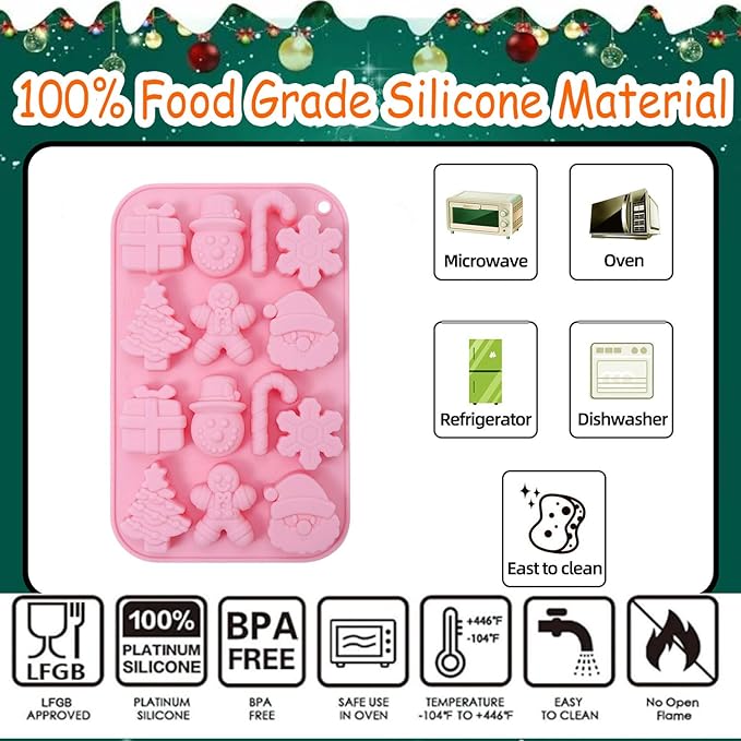 2 Piece Christmas Silicone Molds for Chocolate, Snowman Xmas Tree Hat Santa Claus and Snowflake Shape 3D Chocolate 28-Cavities Candy Moulds for Christmas Day, Holiday Theme Candy Pudding Jelly Making