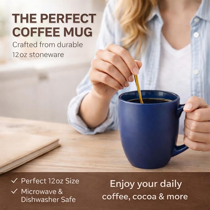 AmorArc 12oz Coffee Mugs Set of 6, Large Ceramic Coffee Mugs for Men, Women, Dad, Mom, Modern Coffee Cups With Handle For Tea,Latte,Cappuccino,Cocoa. Dishwasher&Microwave Safe, Matte Blue - Image 5