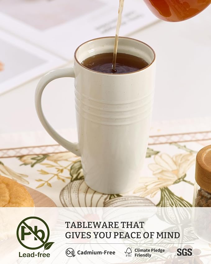 famiware Jupiter Large Coffee Mug, 20oz Coffee Mug with Lid, Ceramic Mugs Set of 2, Cup Set with Handle for Latte, Tea, Cocoa, Milk, Home & Office, Microwave and Dishwasher Safe, Vanilla White - Image 2