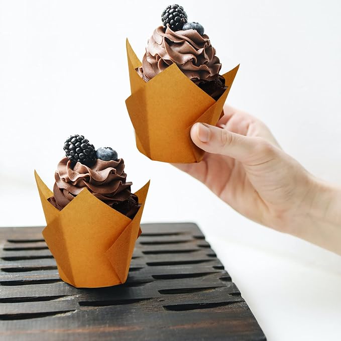 200pcs Tulip Cupcake Liners, Standard Greaseproof Paper Baking Cups Muffin Liners Holders Perfect for Bridal Showers, Baby Showers, Birthday Parties, Banquets, and Catering Events (Brown) - Image 6