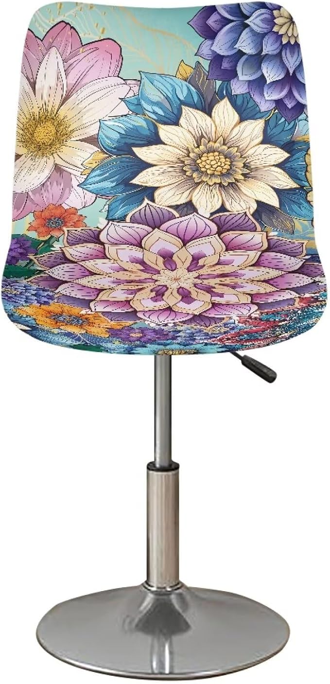 2 Pcs Bar Stool Covers Dining Chair Replacement Cover with Elastic Band Non-Slip Bottom for Barstool Padded Chair Slipcover,Bohemian Flower - Image 2